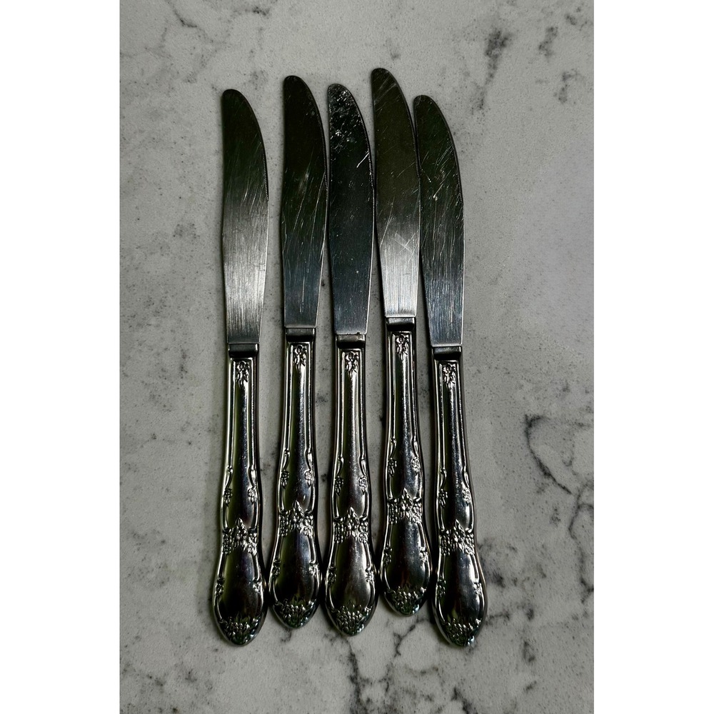 Set of 5 Vintage Oneida Galveston Stainless Steel Dinner Knives 1982 Retired